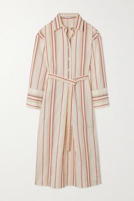 Brunello Cucinelli - Belted Striped Cotton-poplin Midi Shirt Dress - Ivory