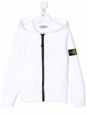 Stone Island Junior logo-patch zip-up hoodie - White