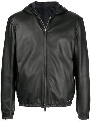 Armani Exchange hooded leather blouson jacket - Black