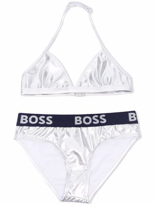 BOSS Kidswear logo-print satin bikini set - Silver