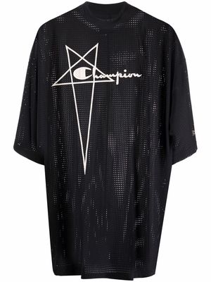 Rick Owens X Champion embroidered-logo mesh T-shirt - Black