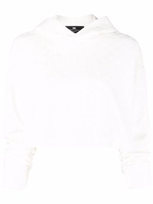 Elisabetta Franchi monogram-pattern cropped hoodie - White