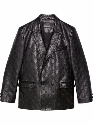 Gucci double-breasted GG leather jacket - Black