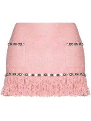AREA fringed tweed miniskirt - Pink