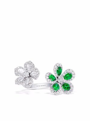 David Morris 18kt white gold Miss Daisy emerald and diamond ring - Silver