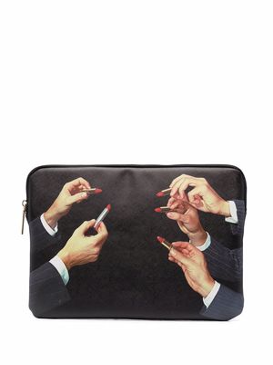 Seletti x Toiletpaper lipstick-print laptop case - Black