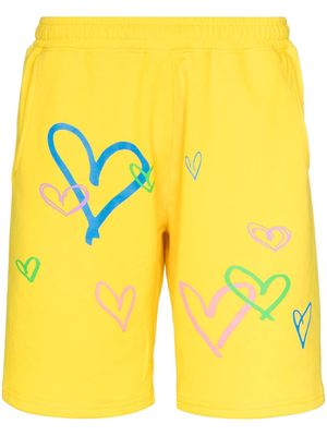 Kids Worldwide Love You-print track shorts - Yellow