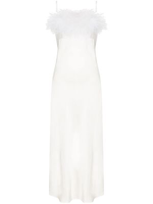 Sleeper Boheme feather-trim slip dress - White