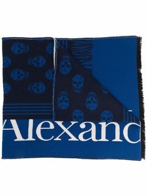Alexander McQueen skull-print logo scarf - Blue