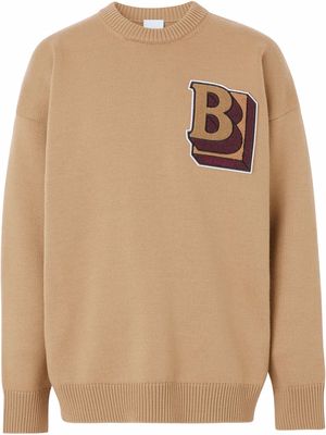 Burberry logo-patch crew-neck jumper - Brown
