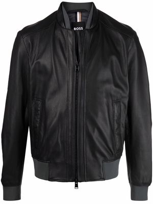 BOSS leather bomber jacket - Black