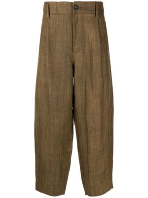 Ziggy Chen wide-leg cropped linen trousers - Brown