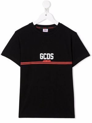 Gcds Kids logo-stripe print T-shirt - Black