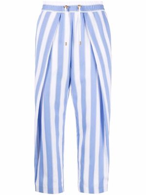 Balmain striped drawstring cropped trousers - Blue