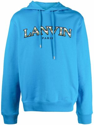 LANVIN embroidered-logo drawstring hoodie - Blue