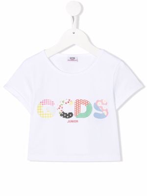 Gcds Kids cropped logo-print T-shirt - White