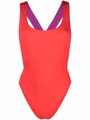 Off-White logo-band swimsuit - Red