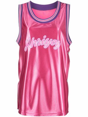 Khrisjoy logo-print metallic jersey top - Pink