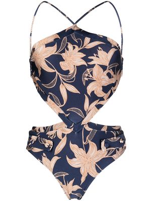 PatBO floral-print cut-out swimsuit - Blue