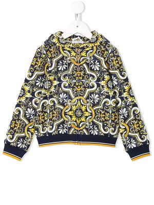Dolce & Gabbana Kids Majolica print zip-up hoodie - Blue