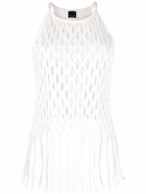 PINKO fringed open-knit halterneck top - White