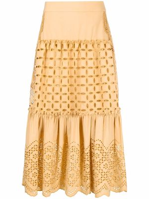 Alberta Ferretti broderie anglaise tiered skirt - Yellow