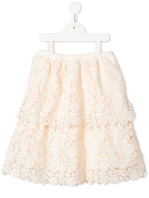 Self-Portrait Kids floral lace midi skirt - White