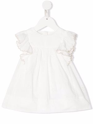 Chloé Kids embroidered floral flared dress - White