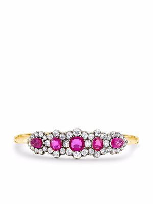 Pragnell Vintage 15kt yellow gold and silver Victorian Burmese ruby and diamond bangle