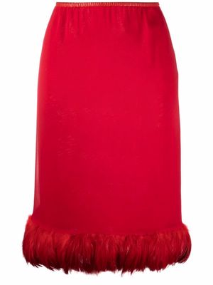Saint Laurent feather-trimmed pencil skirt - Red