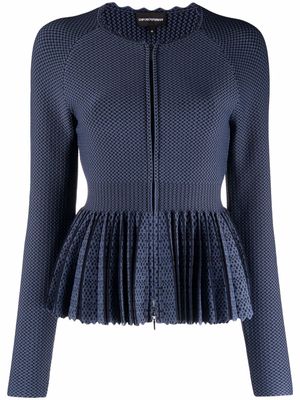 Emporio Armani pleated zip-up knit cardigan - Blue
