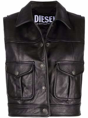 Diesel patch-pocket leather waistcoat - Black