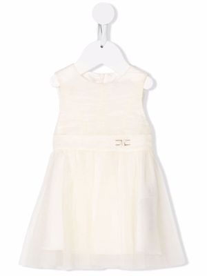 Elisabetta Franchi La Mia Bambina logo-plaque sleeveless dress - White