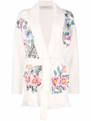 Golden Goose floral-embroidered tied-waist cardi-coat - White
