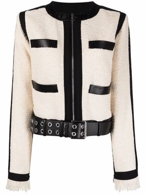 Ports 1961 contrasting-trim belted collarless jacket - White