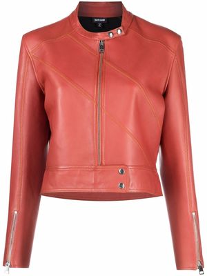 Just Cavalli cropped leather biker jacket - Red