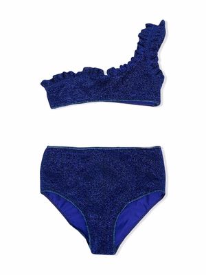 Oseree Kids metallic one-shoulder bikini set - Blue
