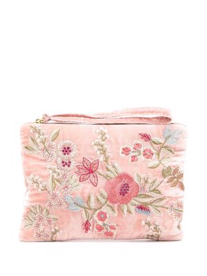 Anke Drechsel floral-embroidered makeup bag - Pink