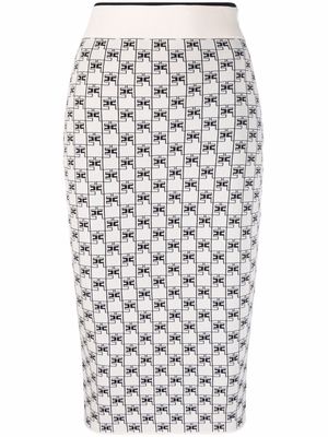 Elisabetta Franchi logo jacquard knit pencil skirt - Neutrals