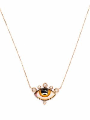 Lito 14kt rose gold Greek eye diamond necklace - Pink