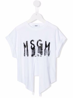 MSGM Kids logo asymmetric T-shirt - White