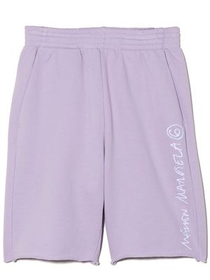 MM6 Maison Margiela Kids logo-embroidered cotton track shorts - Purple