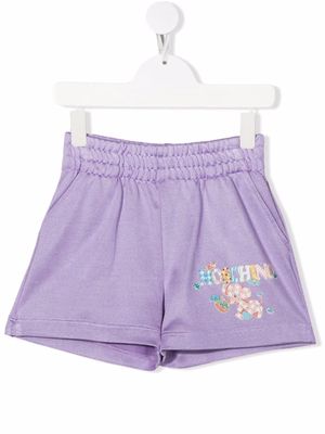 Moschino Kids logo-print elasticated shorts - Purple