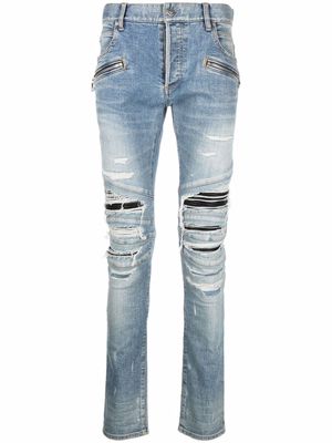 Balmain distressed skinny jeans - Blue