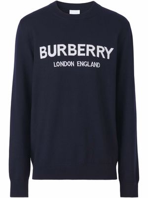 Burberry logo-intarsia wool-blend jumper - Blue