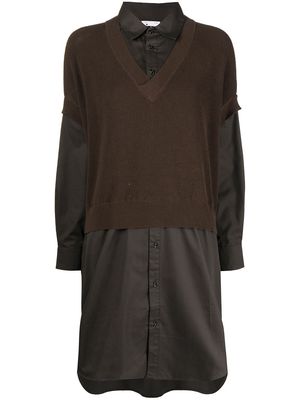izzue layered-detail shirt dress - Brown
