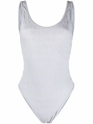 Balmain logo print swimsuit - Grey