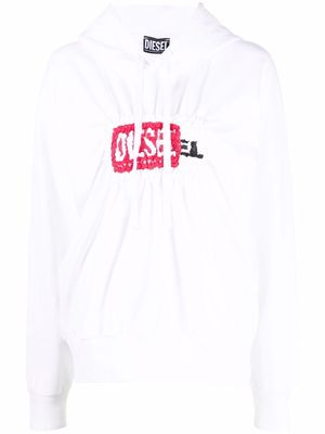 Diesel logo-print ruched-detail hoodie - White