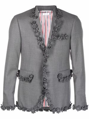 Thom Browne floral appliqué-trim classic sport coat jacket - Grey