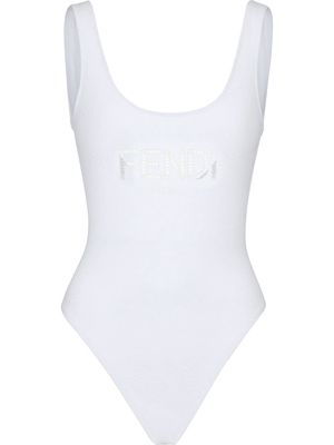 Fendi crochet-trim logo swimsuit - White
